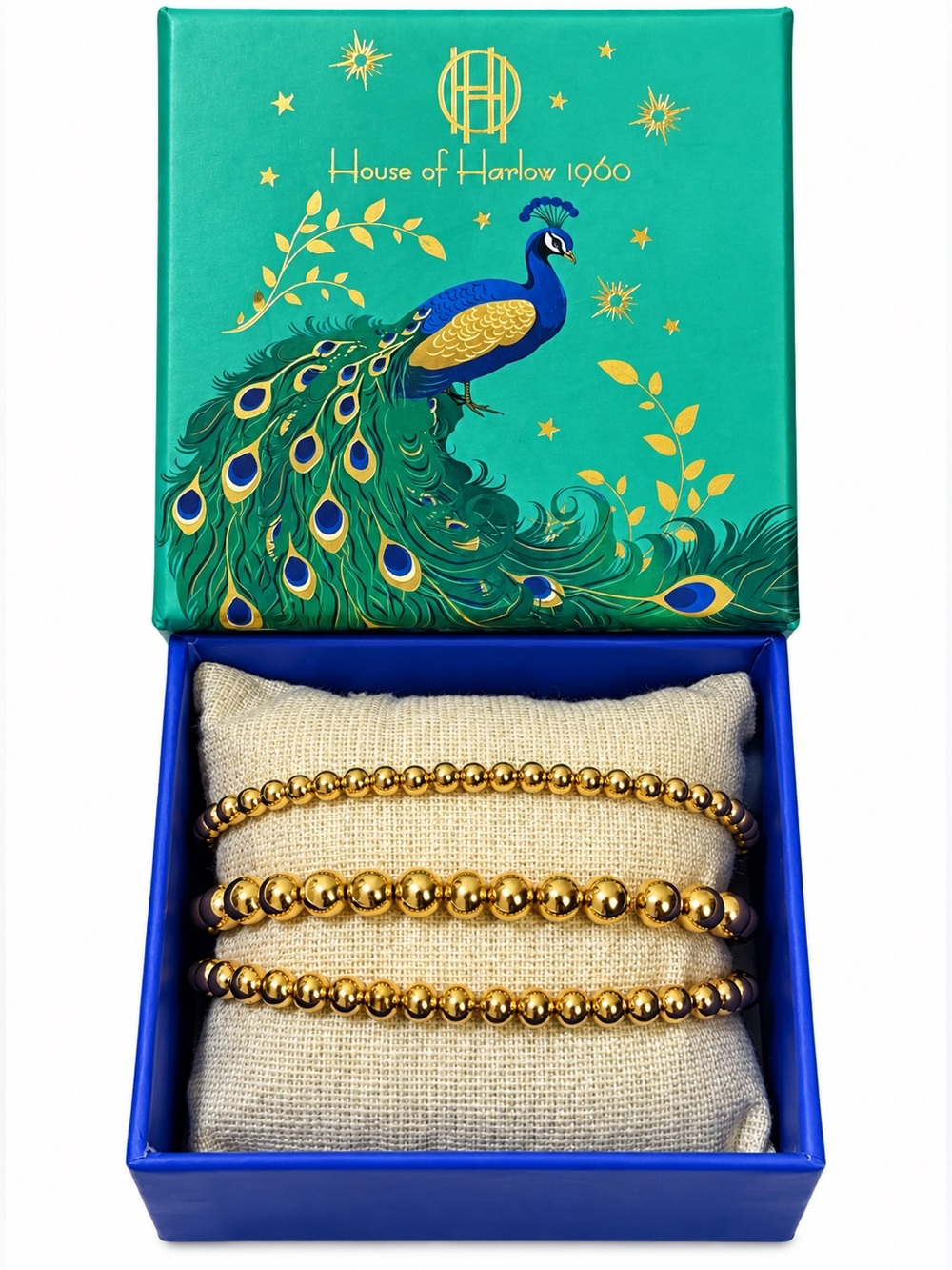 House of Harlow 1960 3 pc Gold Tone Beaded Stretch Bracelets